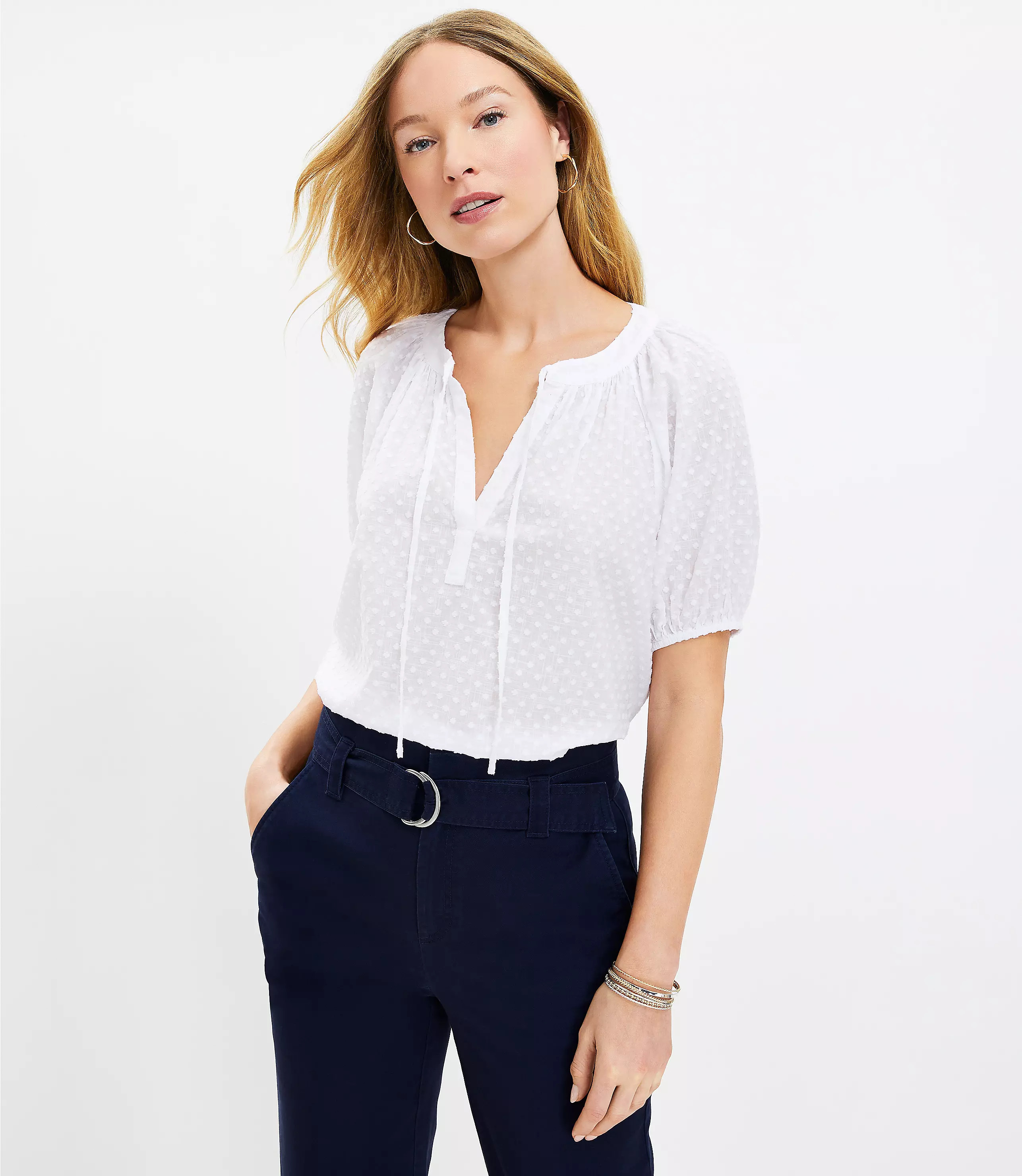 Clip Tie Neck Puff Sleeve Top | LOFT
