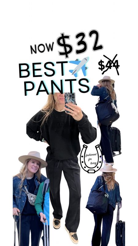 The best travel pants! Like spanx air essentials but with pockets and for a fraction of  the cost.

Size reference 5’ 9” 140 lbs

Wide leg athletic pants - medium

Crew neck sweater - medium tall

Denim jacket - medium

Travel outfit ideas. Airplane outfit ideas. Travel pants. Comfy pants. Khols. Vacation outfits. Plant pants. Travel outfit. Boot cut athletic pants. Athleisure outfits. Spanx dupes. 

#LTKfindsunder50 #LTKtravel #LTKsalealert