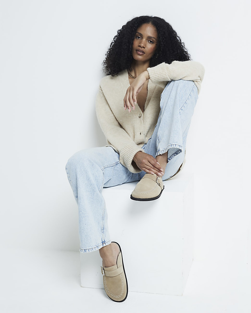 Beige Suede Buckle Clog Shoes | River Island (UK & IE)