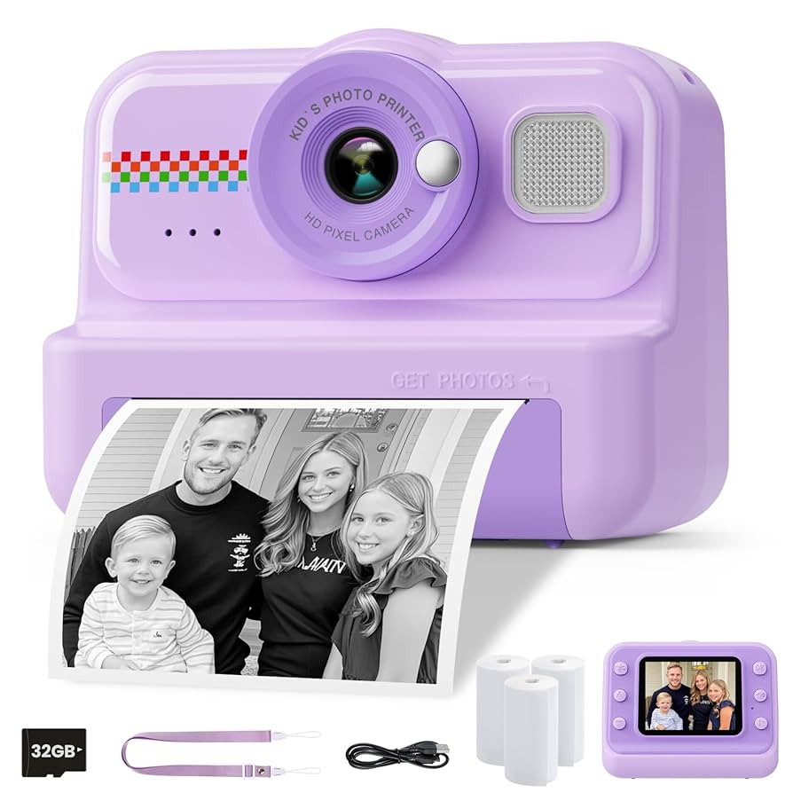 Kids Instant Print Camera, 1080P HD with 3 Rolls Print Paper & 32GB Card, Ideal Kids Toys Gift fo... | Amazon (US)
