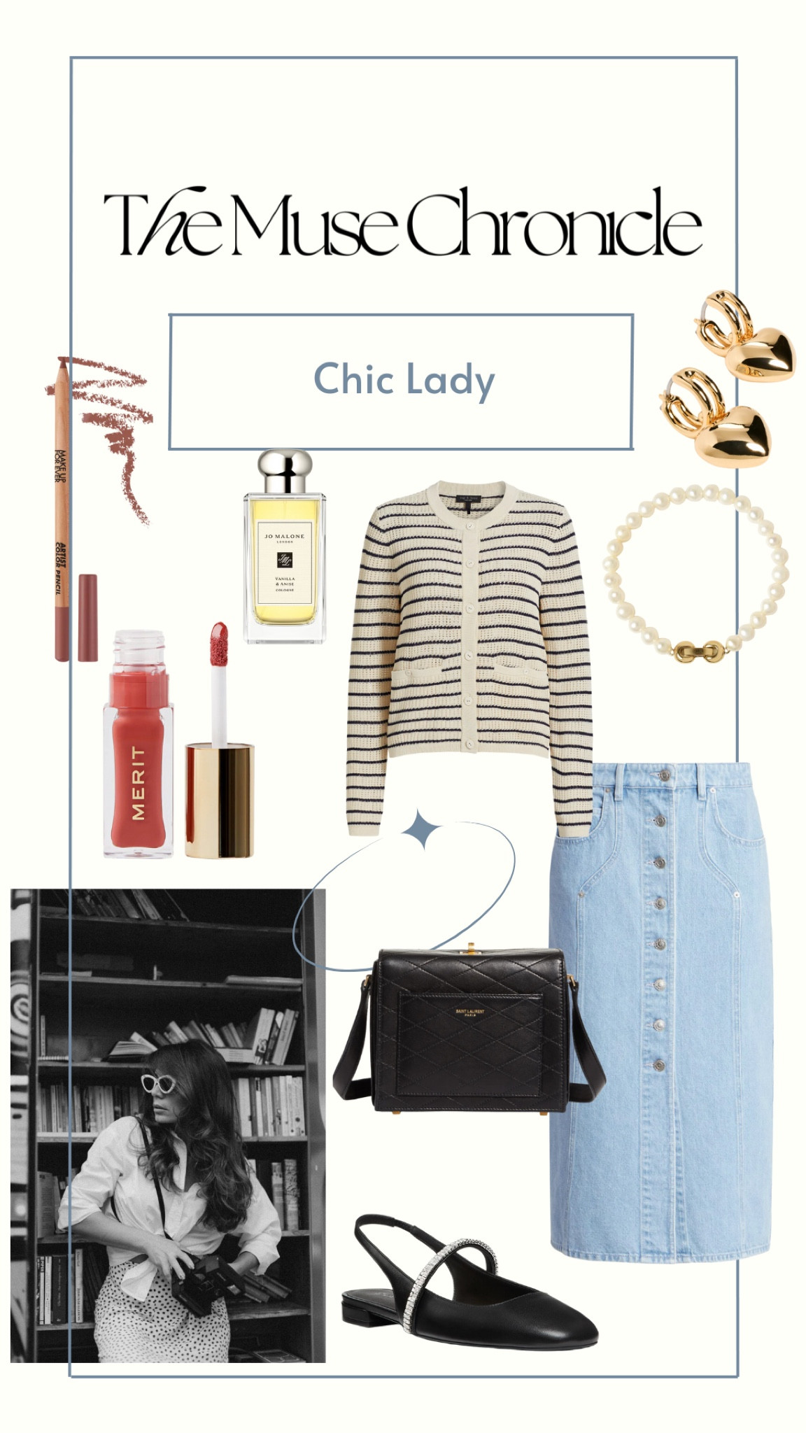 Classic and feminine, this look is all about timeless pieces with a modern twist. Pair this striped cardigan with a denim midi skirt for an effortless outfit. Accessorize with pearl details, gold heart earrings, and a structured Saint Laurent crossbody for an elevated touch. Finish the look with a subtle glow using Merit Beauty’s lip oil and Jo Malone’s Vanilla & Anise fragrance. Chic, elegant, and so wearable! #ClassicChic #EverydayElegance

#LTKShoeCrush #LTKItBag #LTKStyleTip