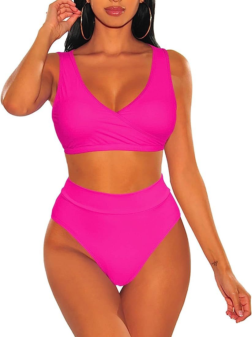 Sovoyontee Women's High Waisted Swimsuit 2 Piece Bathing Suits Bikini | Amazon (US)