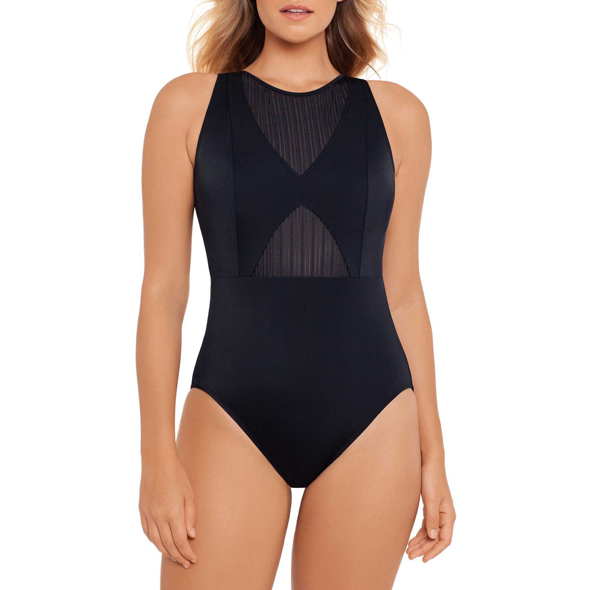 Time and Tru Women's Ribbed Mesh One Piece Swimsuit | Walmart (US)
