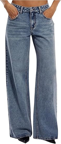 Floerns Women's Going Out Low Rise Straight Leg Jeans Loose Fit Denim Pants | Amazon (US)