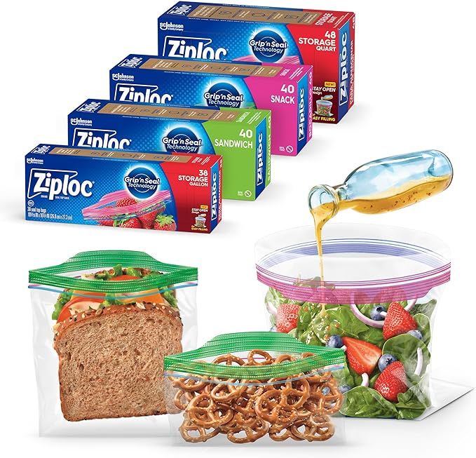 Ziploc Food Storage and Sandwich Bags Variety Pack, New Stay Open Design with Stand-Up Bottom, Ea... | Amazon (US)