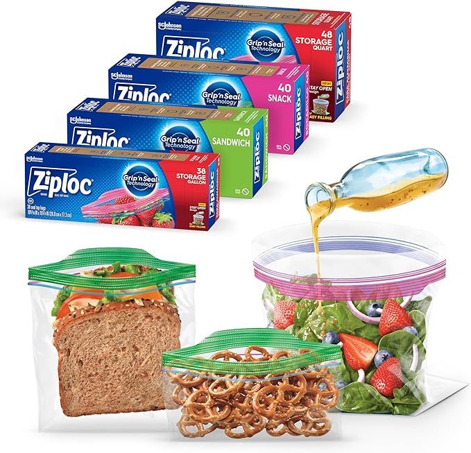 Ziploc Food Storage and Sandwich Bags Variety Pack, New Stay Open Design with Stand-Up Bottom, Ea... | Amazon (US)