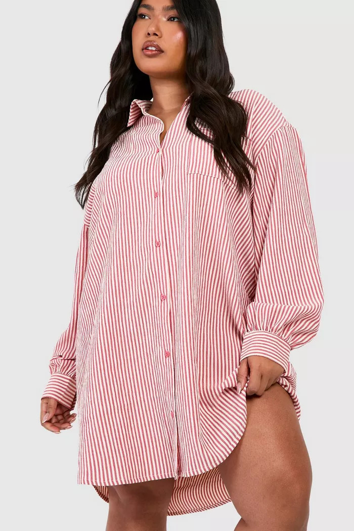 Plus Seersucker Stripe Ultimate Oversized Shirt Dress | boohoo (US & Canada)
