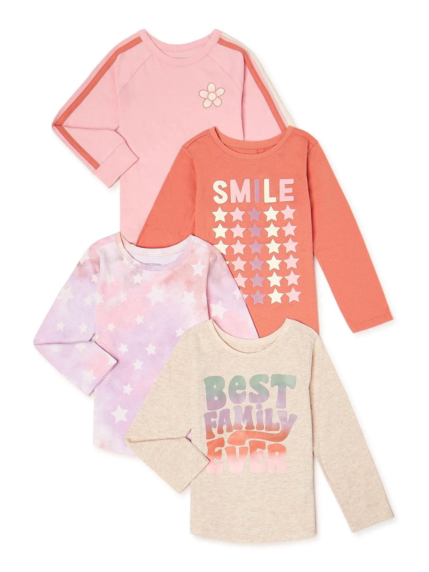 Garanimals Baby and Toddler Girls’ Graphic Long Sleeve T-Shirt Multipack, 4-Pack, Sizes 12M- 5T | Walmart (US)