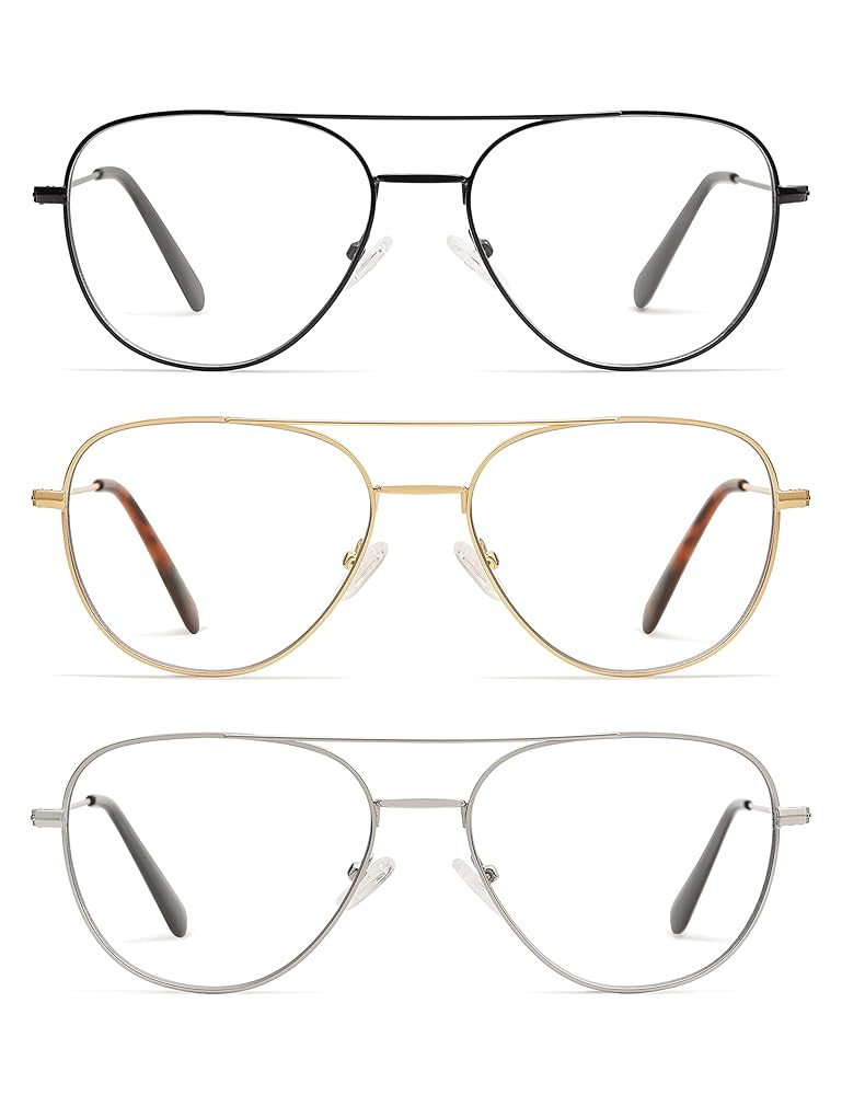 3-Pack Retro Aviator Reading Glasses for Men Women Trendy Square Blue Light Blocking Computer Rea... | Amazon (US)