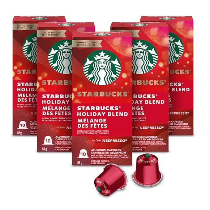Starbucks by Nespresso Medium Roast Holiday Blend Coffee (50-count single serve capsules, compati... | Amazon (US)