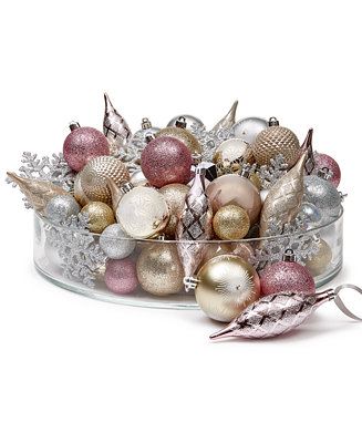Holiday Lane Shimmer and Light Set of 100 Shatterproof Metallic & Pink Assorted Ornaments, Create... | Macys (US)