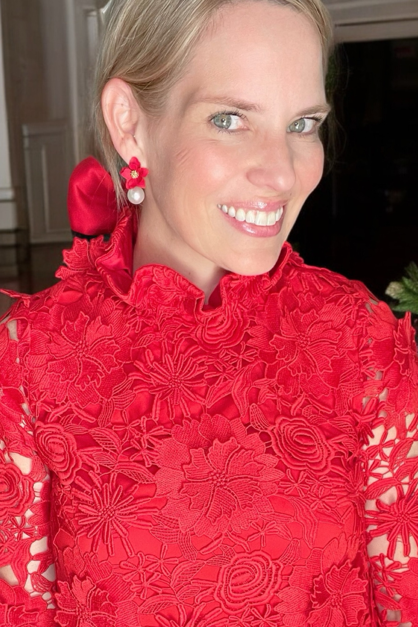 Christmas dress, party dress, statement earrings, red earrings, red dress, tuckernuck dress, Tuckernuck lookalike, pearl earrings, wedding guest dress 

#LTKFindsUnder50 #LTKParties #LTKFindsUnder100