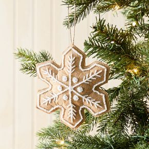 Embroidered Felt Gingerbread Snowflake Ornament | West Elm (US)