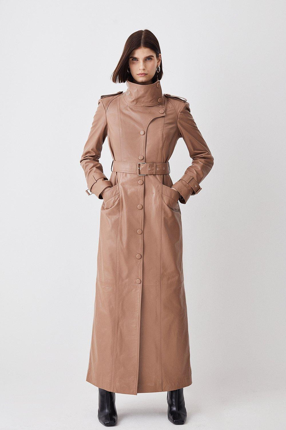 Leather Maxi Trench Coat | Karen Millen UK + IE + DE + NL