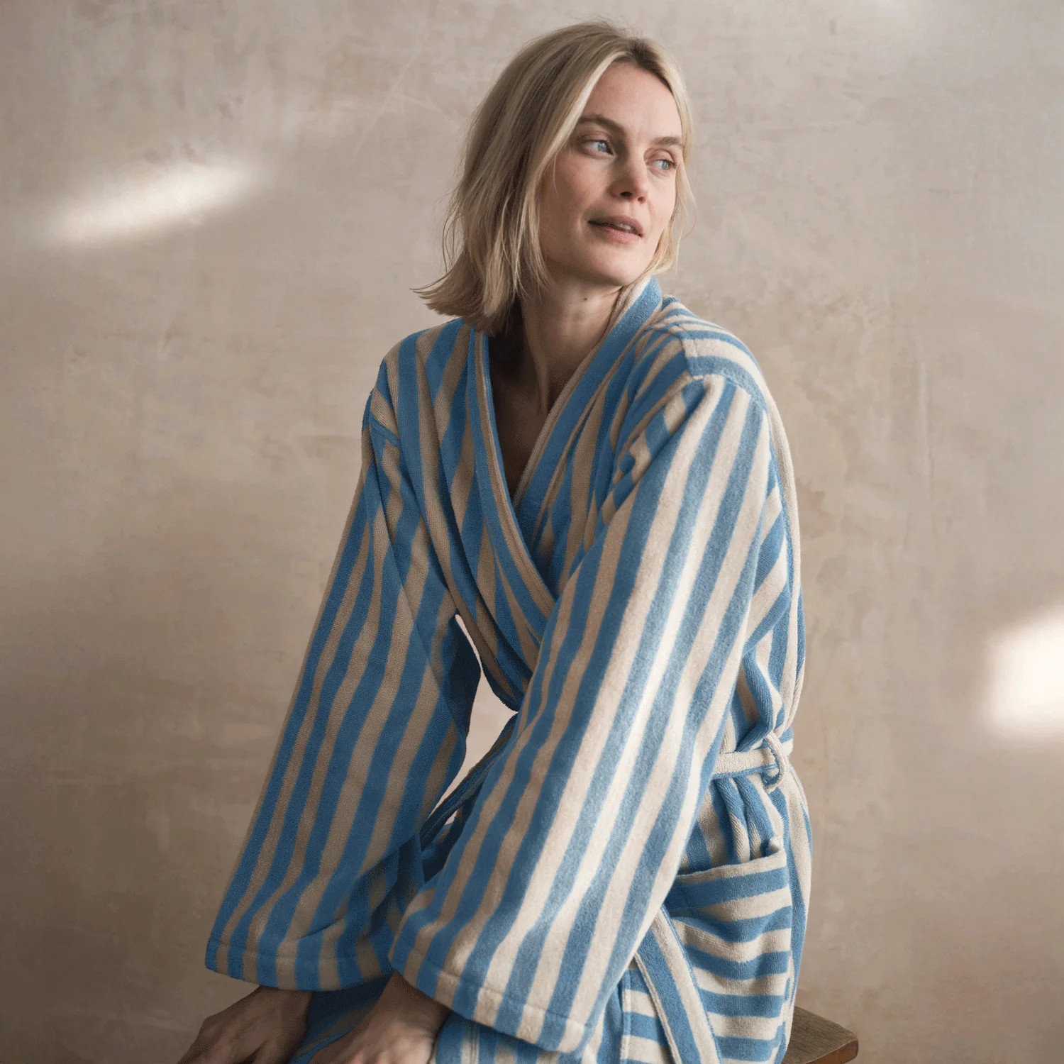 Coastal Blue Pembroke Stripe Cotton Robe | Piglet