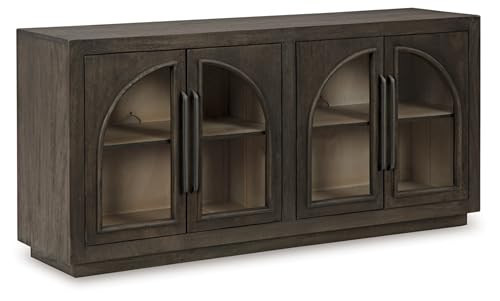 Signature Design by Ashley Dreley Classic 4-Door Accent Cabinet, Dark Brown with 2 Shelves, Arched Glass Door Fronts | Amazon (US)