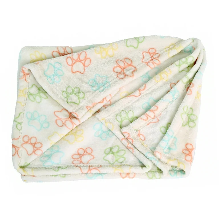 Vibrant Life Medium Cozy Plush Throw Blanket for Cats & Dogs, Multi-Color Paw Print | Walmart (US)