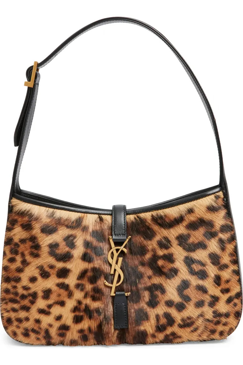 Saint Laurent Le 5 À 7 Genuine Calf Hair Hobo Bag in Brown/Noir at Nordstrom | Nordstrom