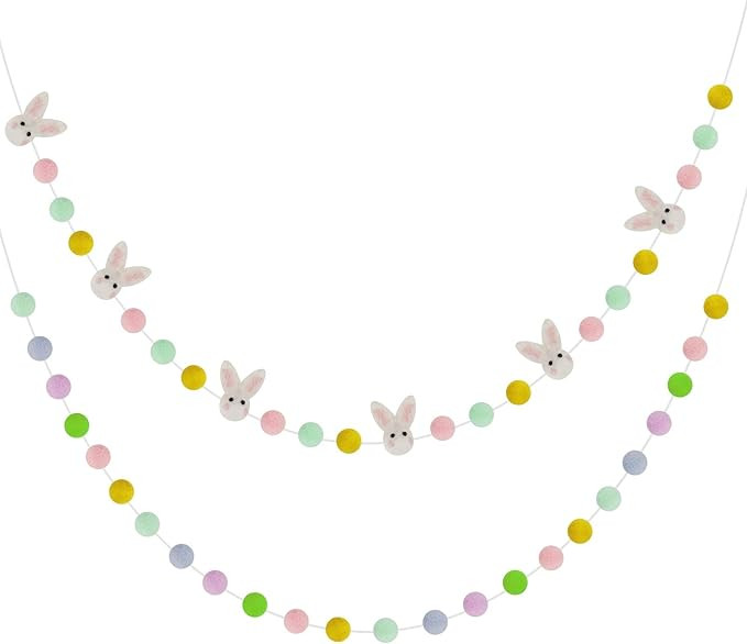 CIEOVO 2 Pieces Wool Felt Rabbit Ball Garland Easter Colorful Pom Pom Garland Handmade Wool Felt ... | Amazon (US)