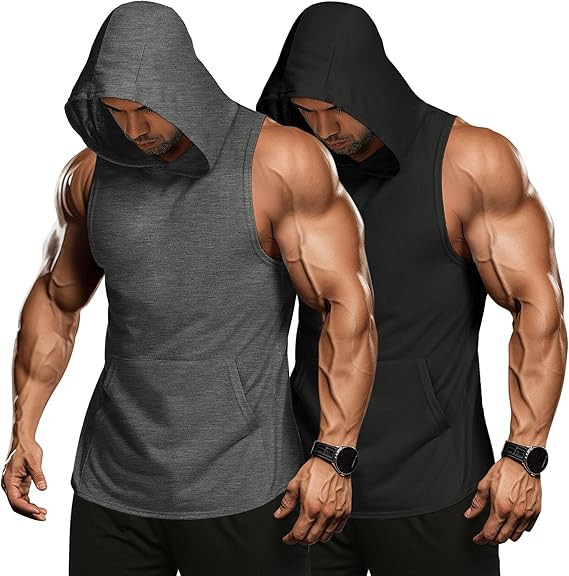 COOFANDY Men's 2 Pack Workout Hooded Tank Tops Bodybuilding Muscle Cut Off T Shirt Sleeveless Gym... | Amazon (US)