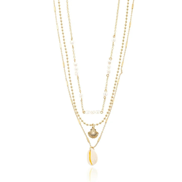 Time and Tru Goldtone Layered Shell Pendant Necklace, 3 Pieces | Walmart (US)