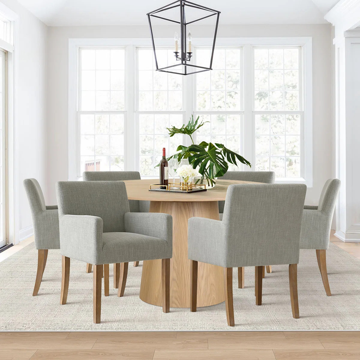 Sarosh 6 - Person Dining Table Sets With 52'' Round Table & 6 Upholstered Linen Armchairs | Wayfair North America