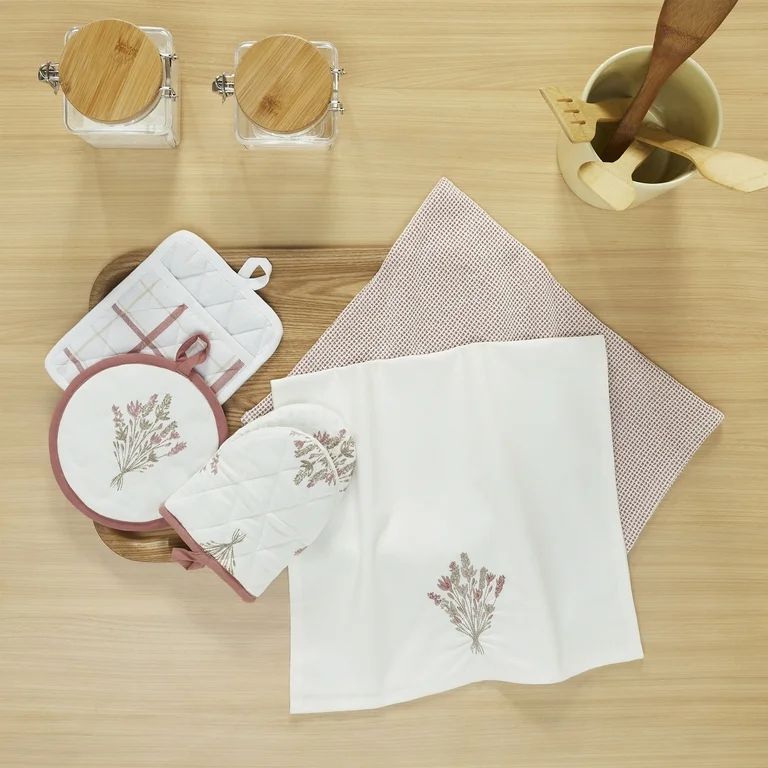 My Texas House Adalee Lace 5-Piece Kitchen Set, Pink/White - Walmart.com | Walmart (US)