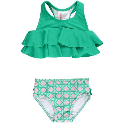 RuffleButts Girls UPF50+ Flounce Bikini - Pink Coastal Cane, 5 | Target