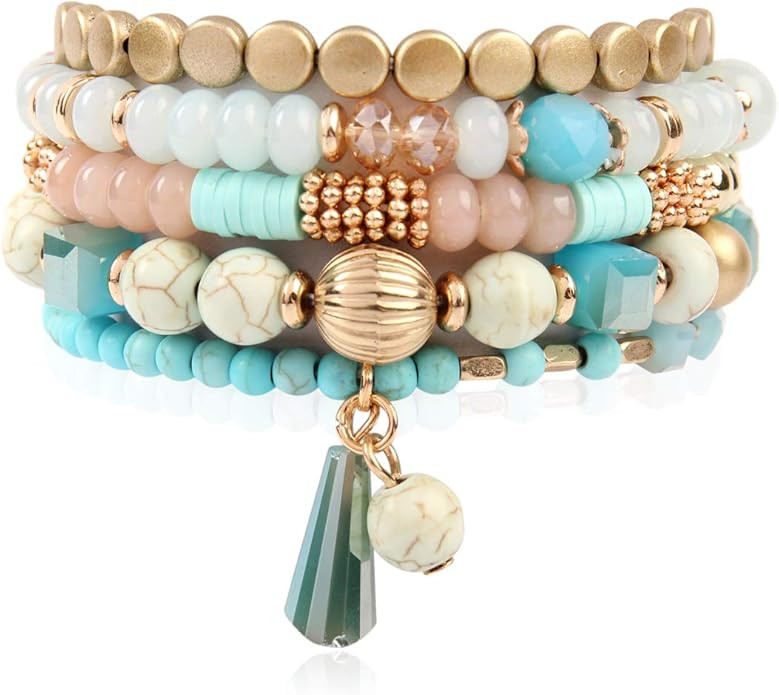 RIAH FASHION Bohemian Mix Bead Multi Layer Versatile Statement Bracelets - Stackable Beaded Stran... | Amazon (US)