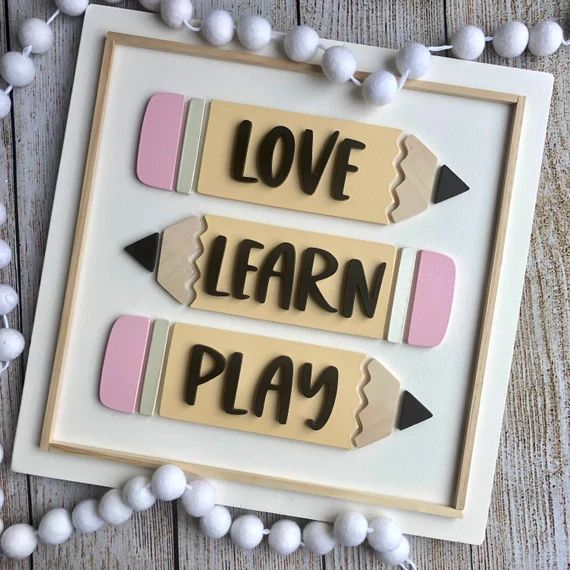 Back to School Play Learn Love Wood Sign  Classroom - Etsy | Etsy (US)