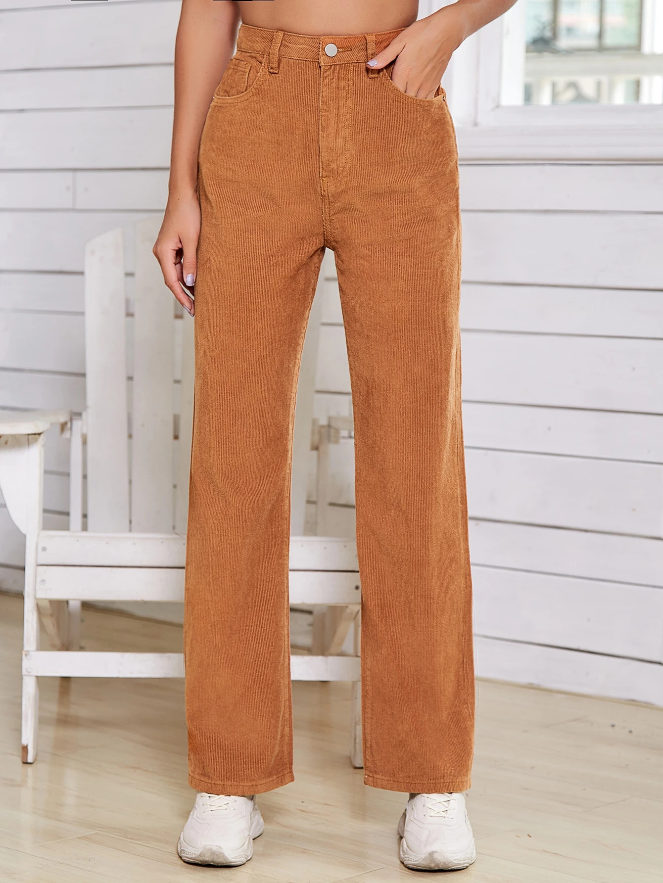 Corduroy High-Rise Straight Leg Pants | SHEIN
