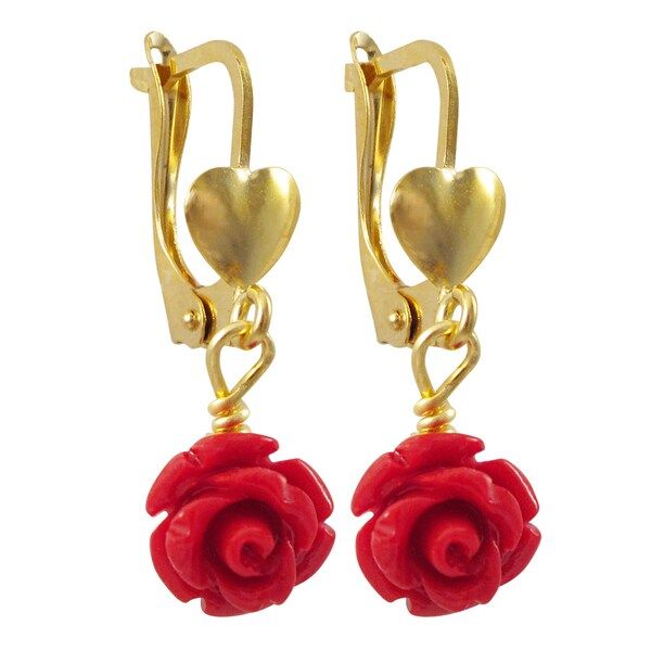Luxiro Gold Filled Red Rose Flower Girls Earrings | Bed Bath & Beyond