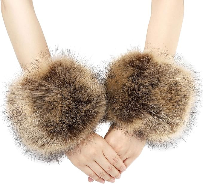 La Carrie Women's Snakeskin Print Faux Fur Wrist Cuffs,Winter Fox Furry Bands Arm Warmer | Amazon (US)