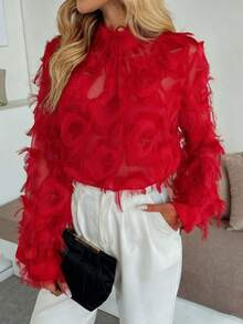 Rafferiza Women's Fashionable Fluffy Long Sleeve Shirt, Suitable For Holiday Party Outfits, Autum... | SHEIN