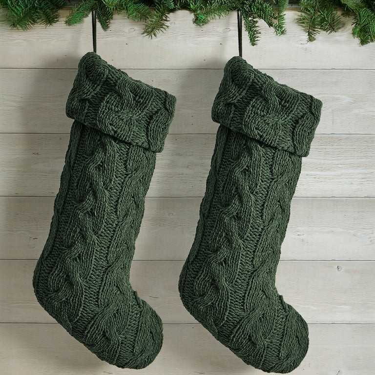 My Texas House Monte Green Cable Knit Christmas Stockings, 20" x 10" (2 Count) | Walmart (US)