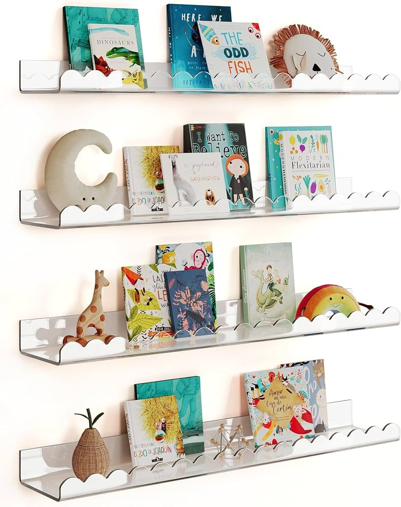 G&W Gruwald 4 Pack Clear 23 Inches Acrylic Book Shelf for Kids Room, Floating Kids Book Shelves f... | Amazon (US)
