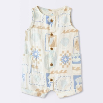 Baby Boys' Woven Postcard Graphic Romper - Cloud Island™ Ivory 6-9M | Target