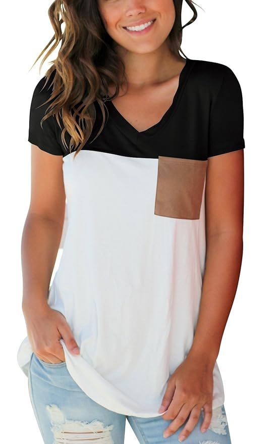 SAMPEEL Women's Basic V Neck T Shirt with Suede Pocket S-XXL | Amazon (US)