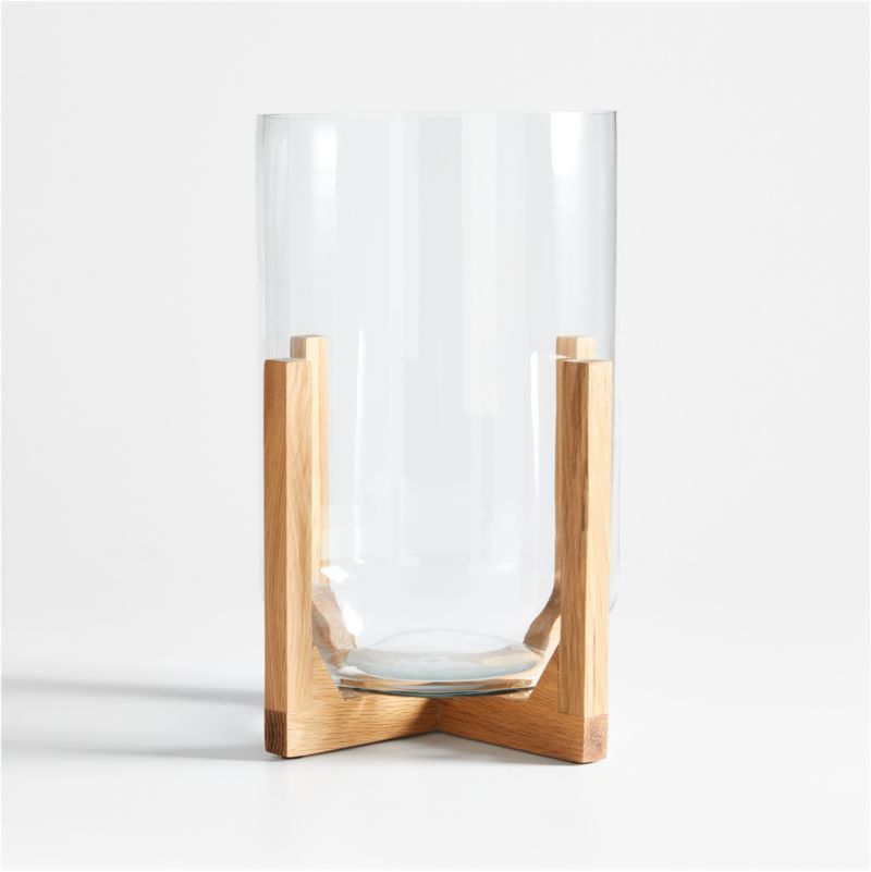 Lois Glass Hurricane Candle Holder with Wood Base 12" | Crate & Barrel | Crate & Barrel