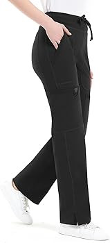 QBK Yoga Scrub Pants Women Mid Rise Yoga Work Pants- Five Pocket Cargo Scrub Pant | Amazon (US)
