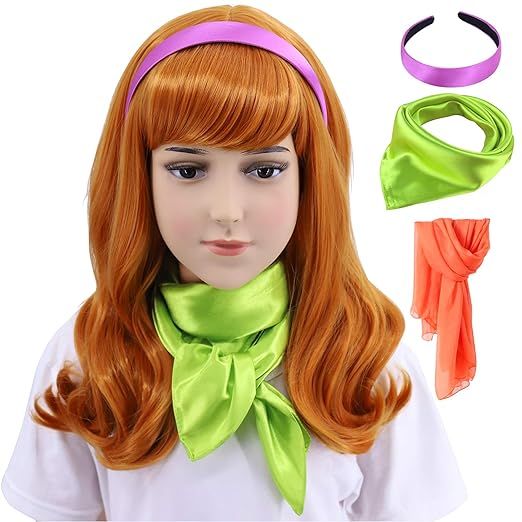 Cfalaicos Long Wavy Orange Costume Wig Set for Kids/Girls (Wig + Purple Headband + Green Scarf + ... | Amazon (US)