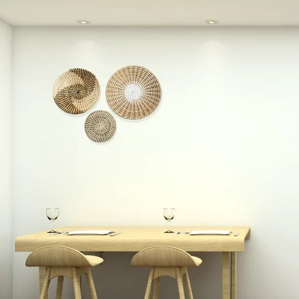 Boho Hanging Woven Wall Basket Set of 3 Rattan Handmade Wall Basket Decor Wall Art - Round Wicker... | Walmart (US)