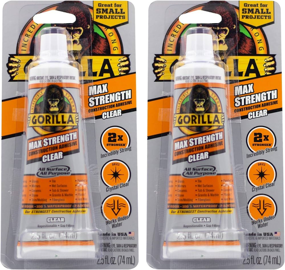 Gorilla Max Strength Construction Adhesive, Clear Glue, 2.5 Ounce Squeeze Tube (Pack of 2) - Gap ... | Amazon (US)