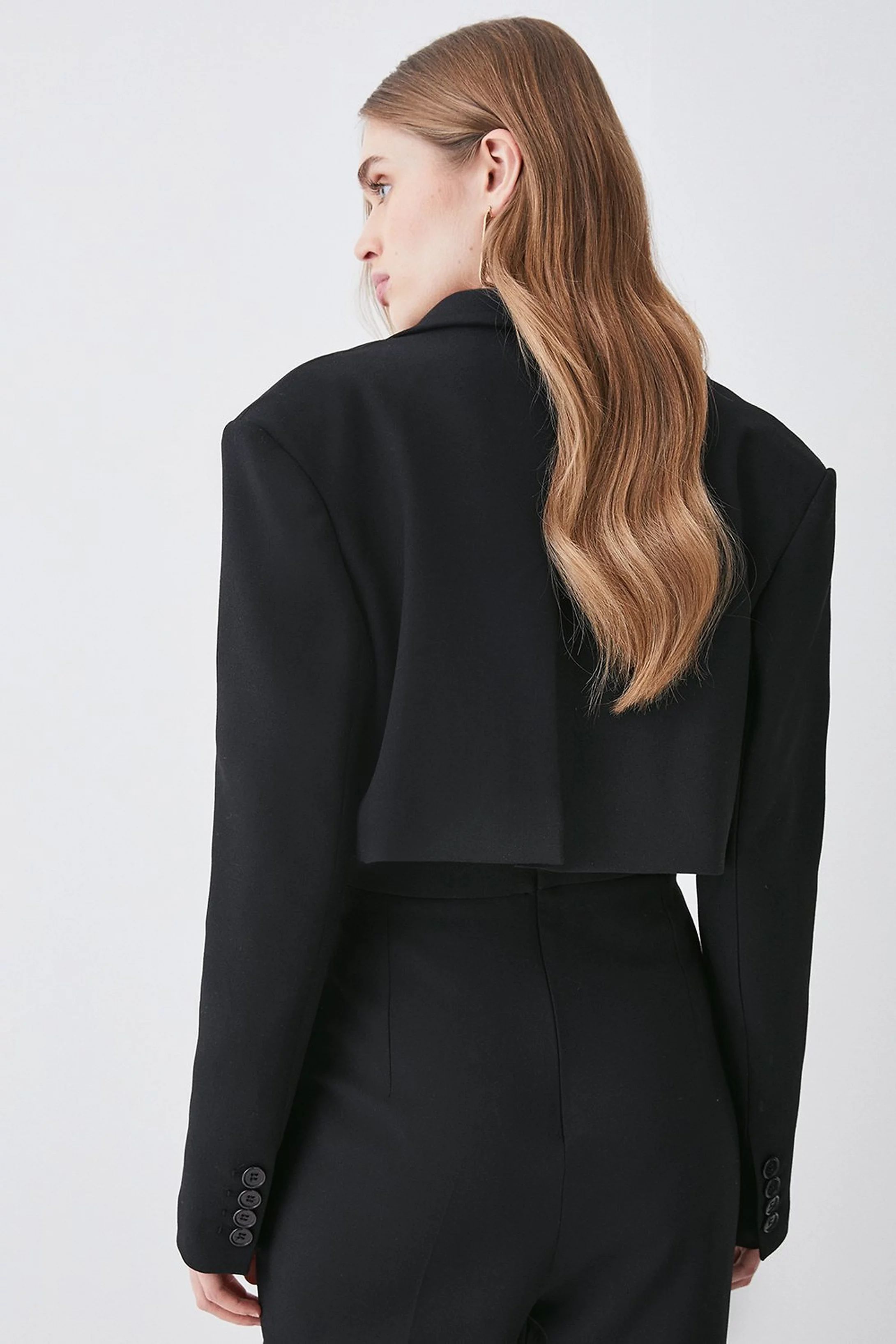 Compact Stretch Tailored Cropped Jacket | Karen Millen UK + IE + DE + NL