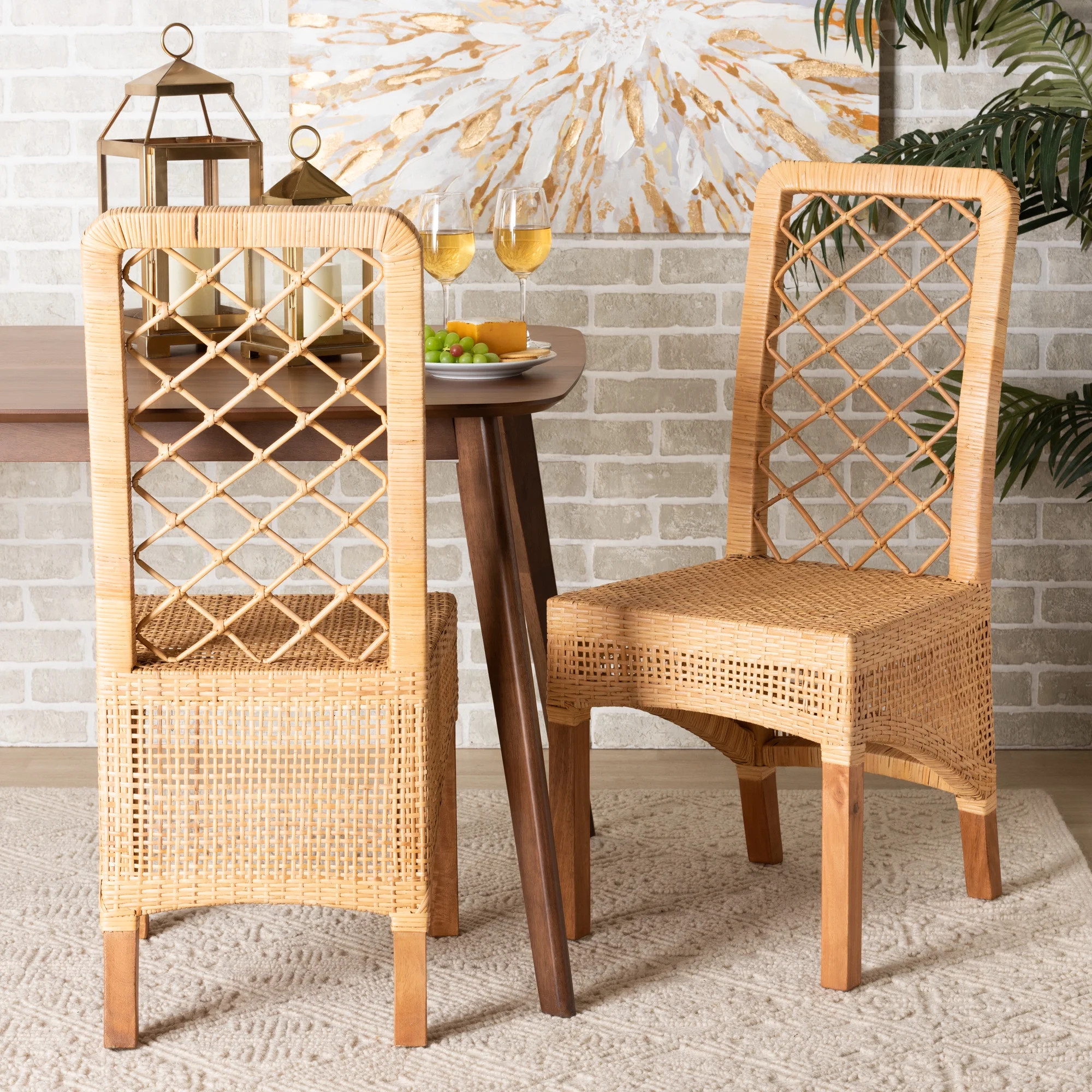 Baxton Studio Moscow Modern Bohemian Natural Brown Rattan and Walnut Brown Finished Wood 2-Piece ... | Walmart (US)