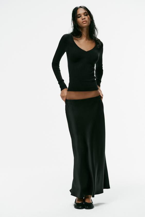 Zara - Satin Effect Midi Skirt - Women - Brown Ecru - Women | Zara US