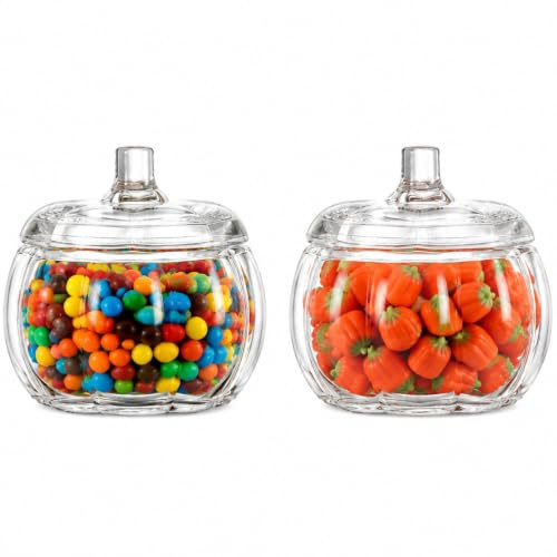 Pumpkin Glass Candy Jars with Lid - 2Pcs Halloween & Fall Decorations | Amazon (US)