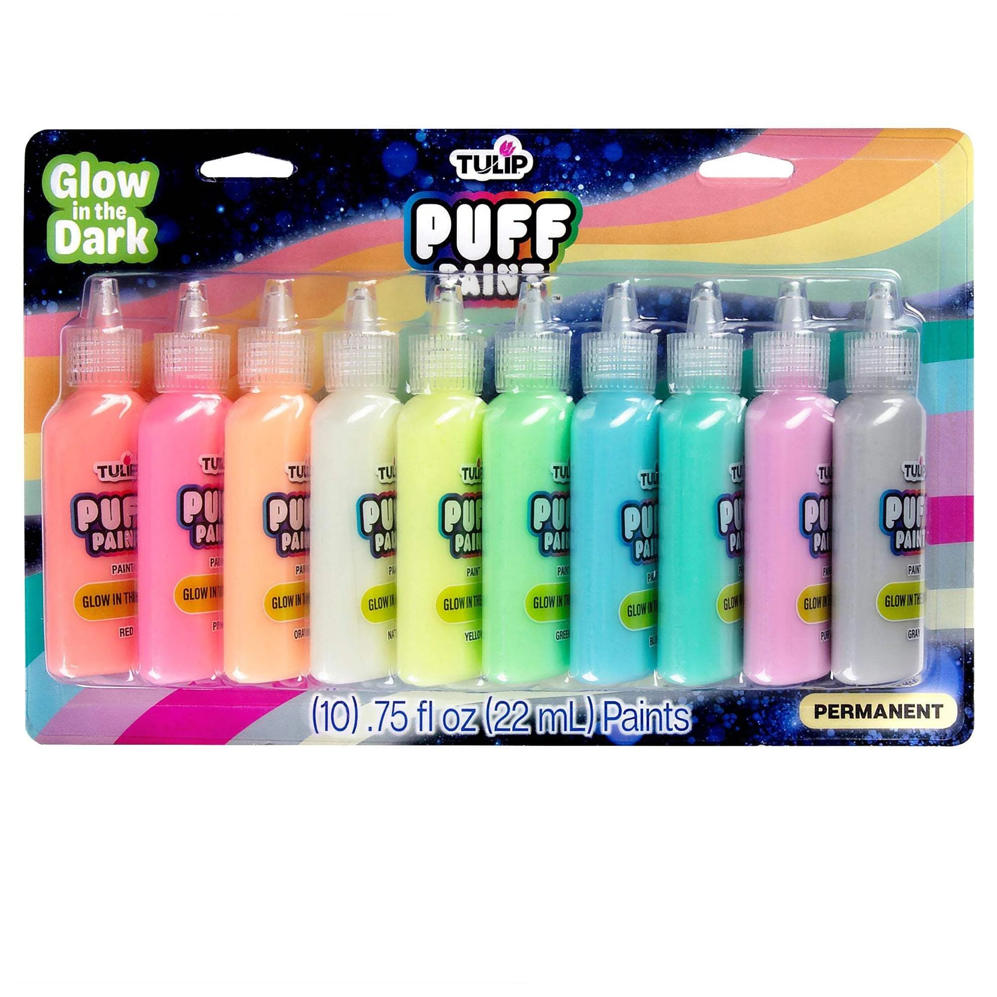 Tulip Puff Mulit-Surface Craft Paint 10 Pack, Glow in the Dark, Liquid | Walmart (US)