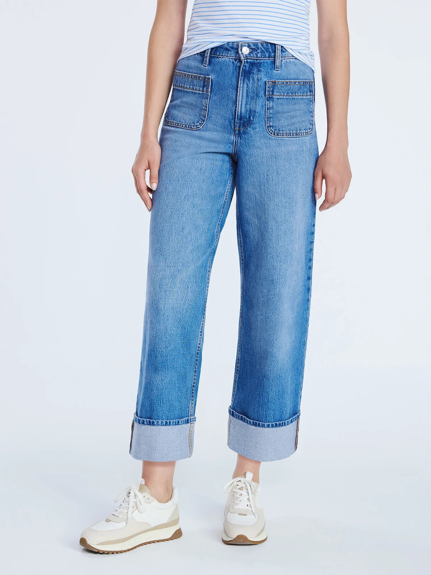 Free Assembly Women's and Women's Plus High Rise Cuffed Patch Pocket Jeans, 26" Inseam, Sizes 0-2... | Walmart (US)