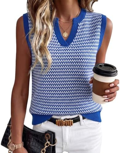 Arach&Cloz Women's Polo V Neck Striped Fall Business Casual Sweater Vest | Soft Breathable, Strip... | Amazon (US)